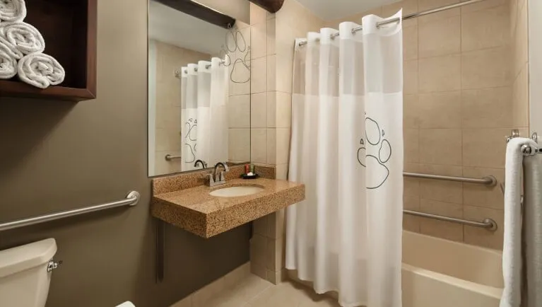 The bathroom in the accessible KidCabin Suite (Accessible bathtub)